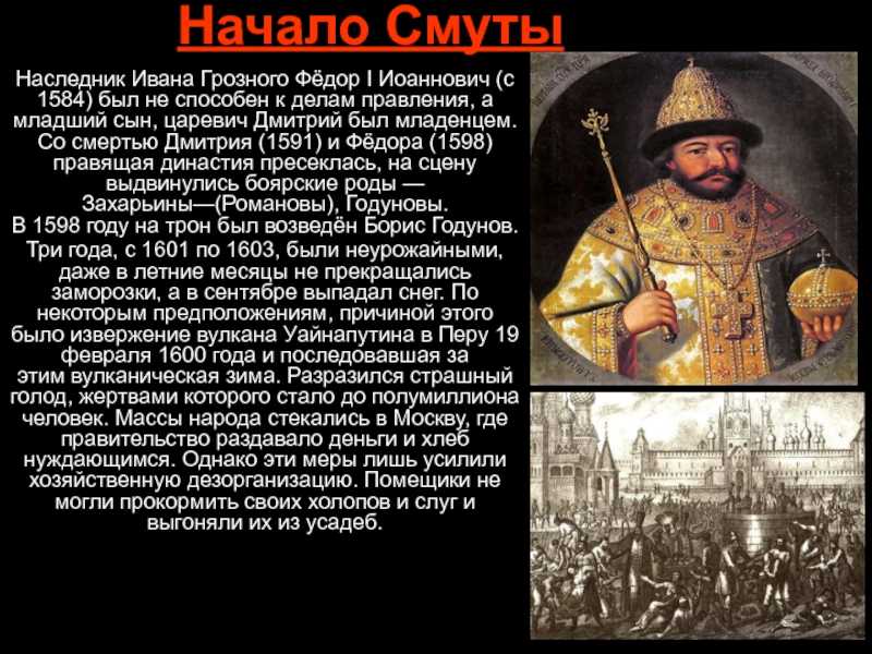 Московское царство в смутное время. Фёдор i 1584-1598. После смерти Ивана Грозного началась смута.