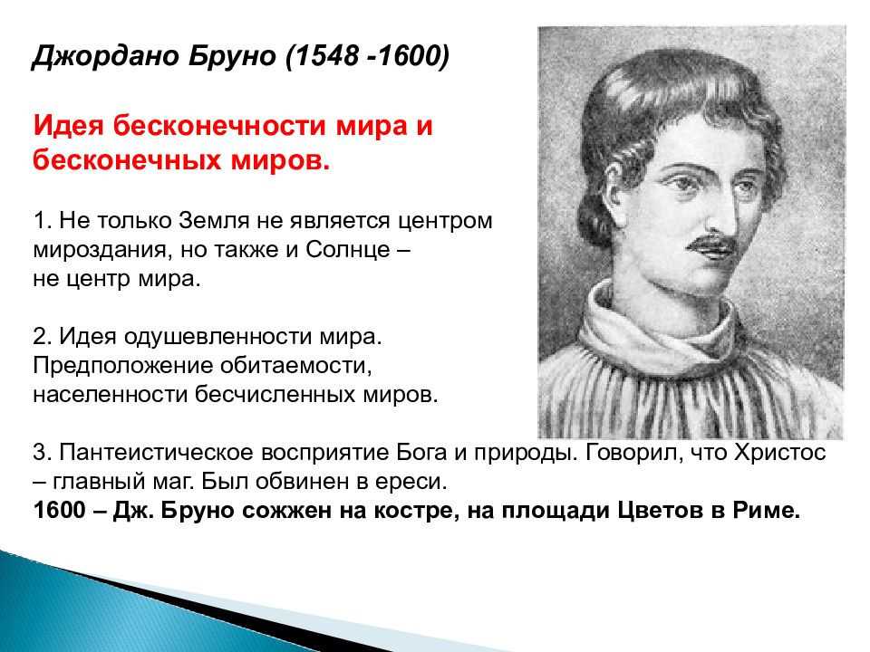 Картина мира разработанная джордано бруно включала в себя