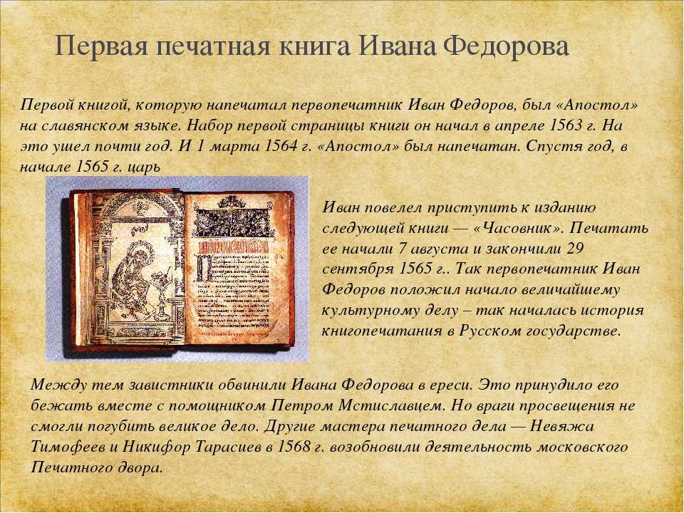 Доклад-сообщение иван федоров - первопечатник 3, 4, 6, 7 класс
