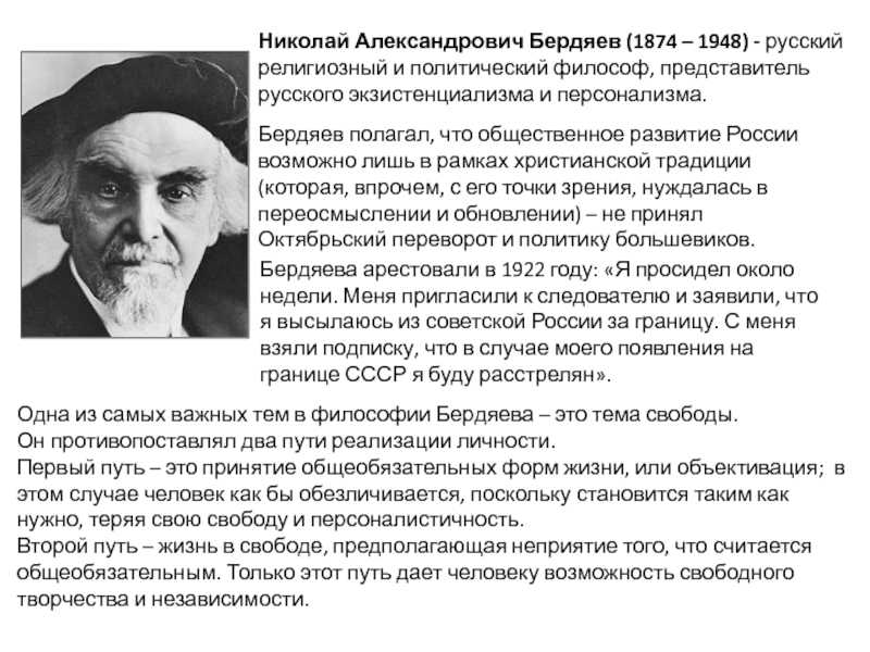 Николай Александрович Бердяев 1874-1948 – русский религиозный и политический философ, представитель русского экзистенциализма и персонализма Автор
