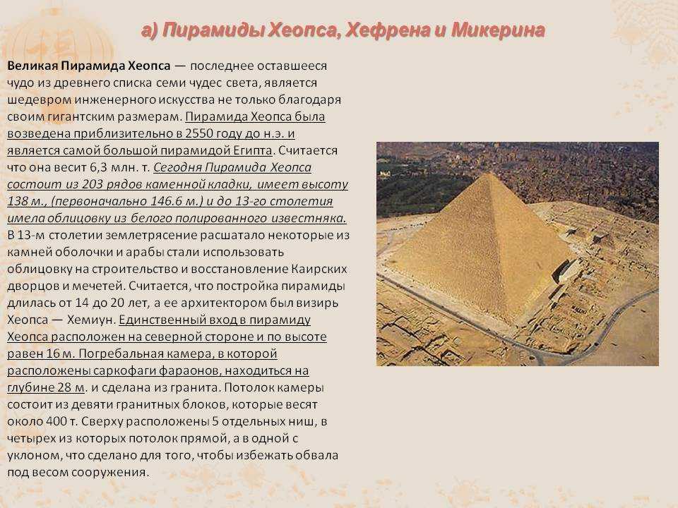 Доклад большая пирамида хеопса семь чудес света сообщение 5 класс