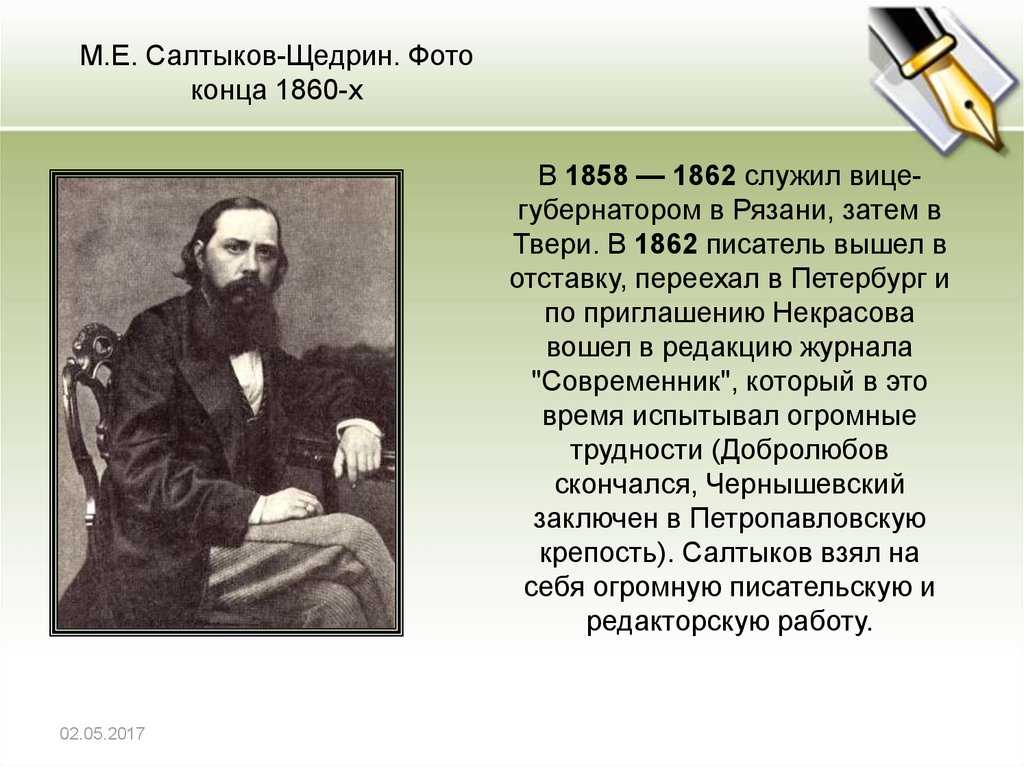 Салтыков щедрин биография презентация 10 класс