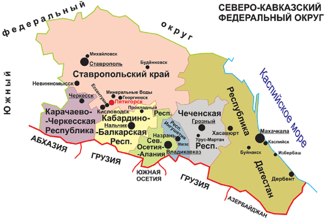 Карта северного кавказа с достопримечательностями