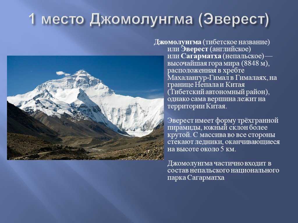 Джомолунгма (эверест) - высота, где находится на карте, фото, координаты