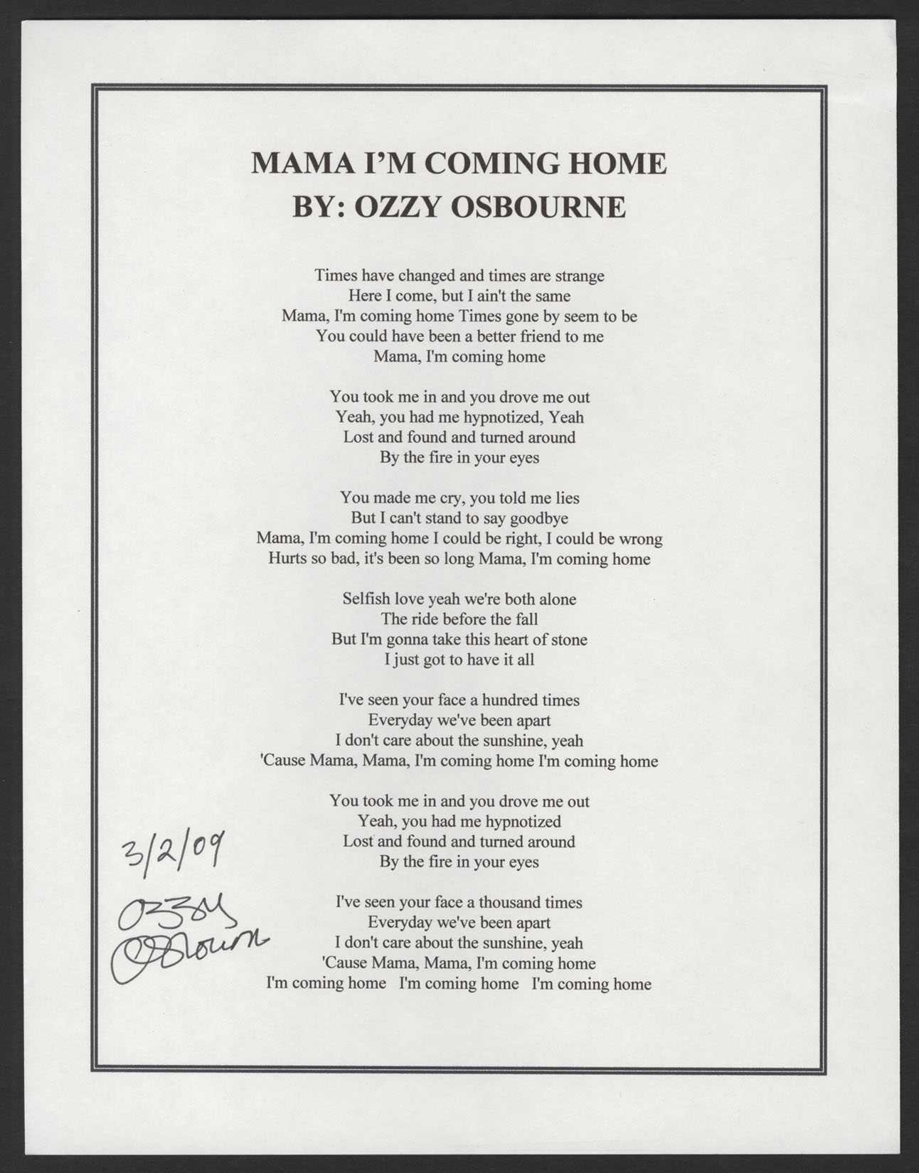 Перевод песни come home. Оззи мама. Mama i coming Home Ozzy Osbourne. Оззи Осборн с мамой. Ozzy Osbourne mama i'm coming Home текст.