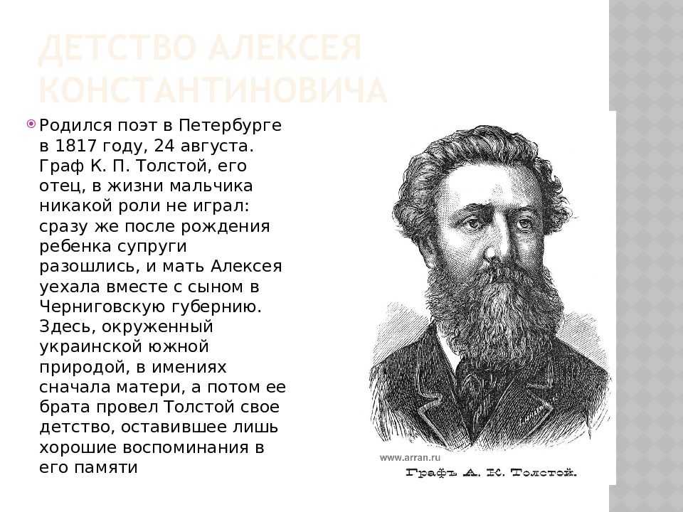 Толстой алексей константинович биография презентация