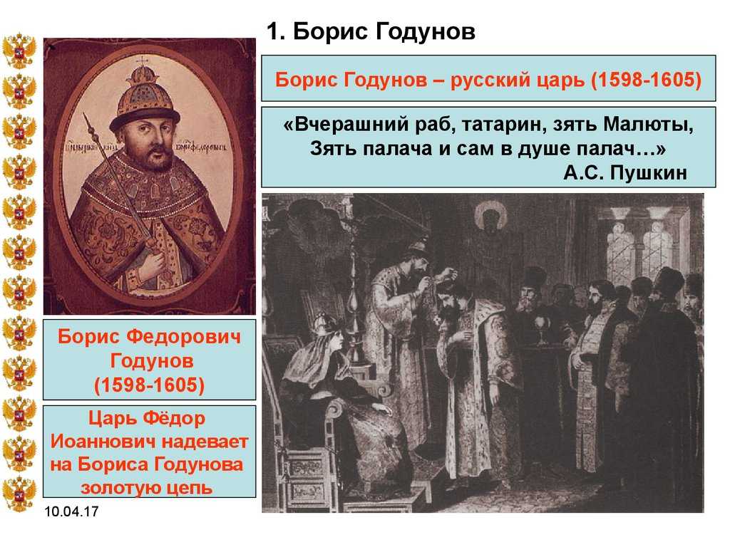 Судьба бориса годунова. Правление Бориса Годунова 1598-1605.