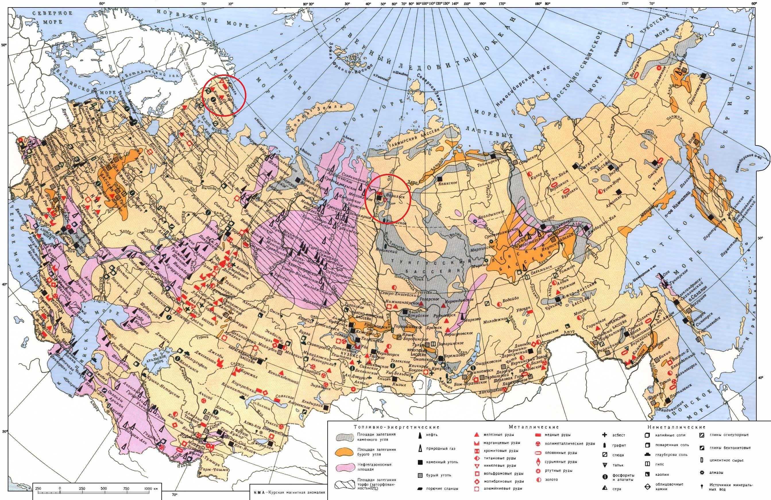 Карта россии с природными ресурсами