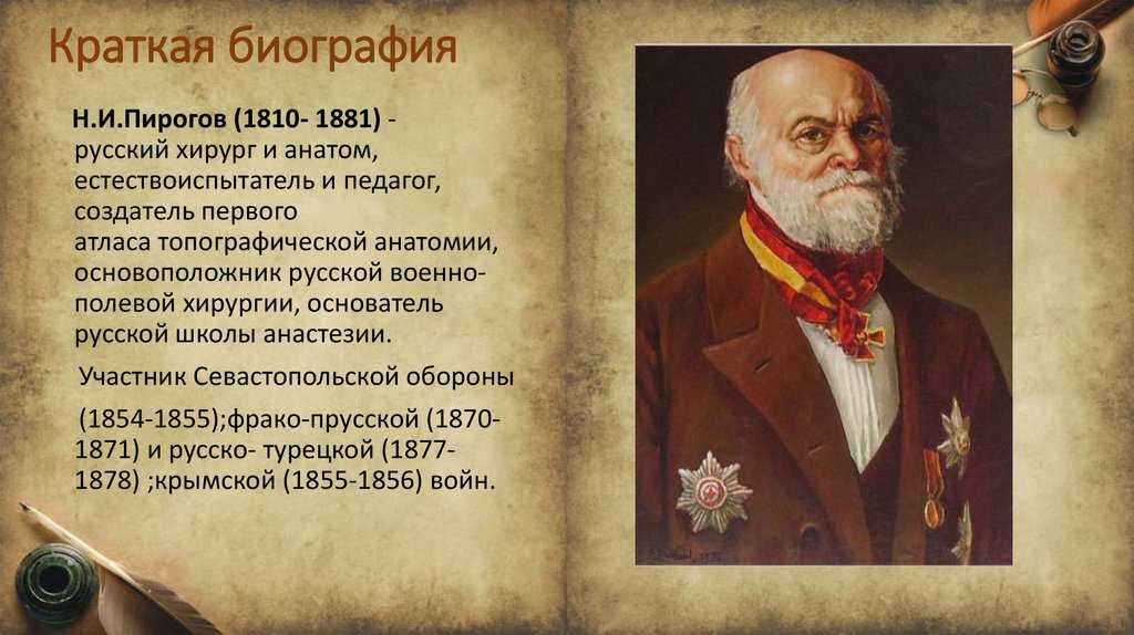 Впр великий русский врач хирург и анатом. Пирогова Николая Ивановича врач кратко.