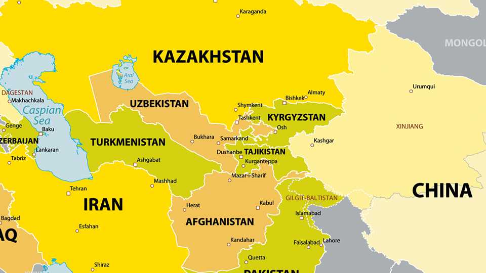 Границы азербайджан казахстан. Границы центральной Азии на карте. Иран Центральная Азия. Казахстан и Афганистан на карте.